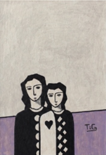 Sans titre, deux personnages, huile sur papier